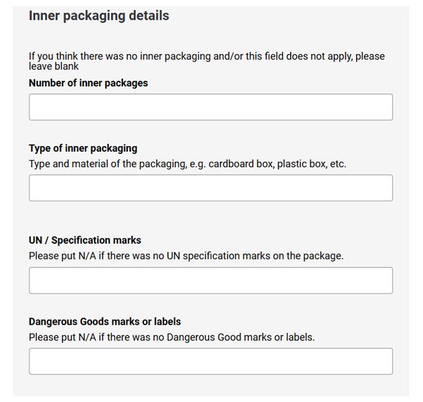 Dangerous Goods inner packaging, marks and labels