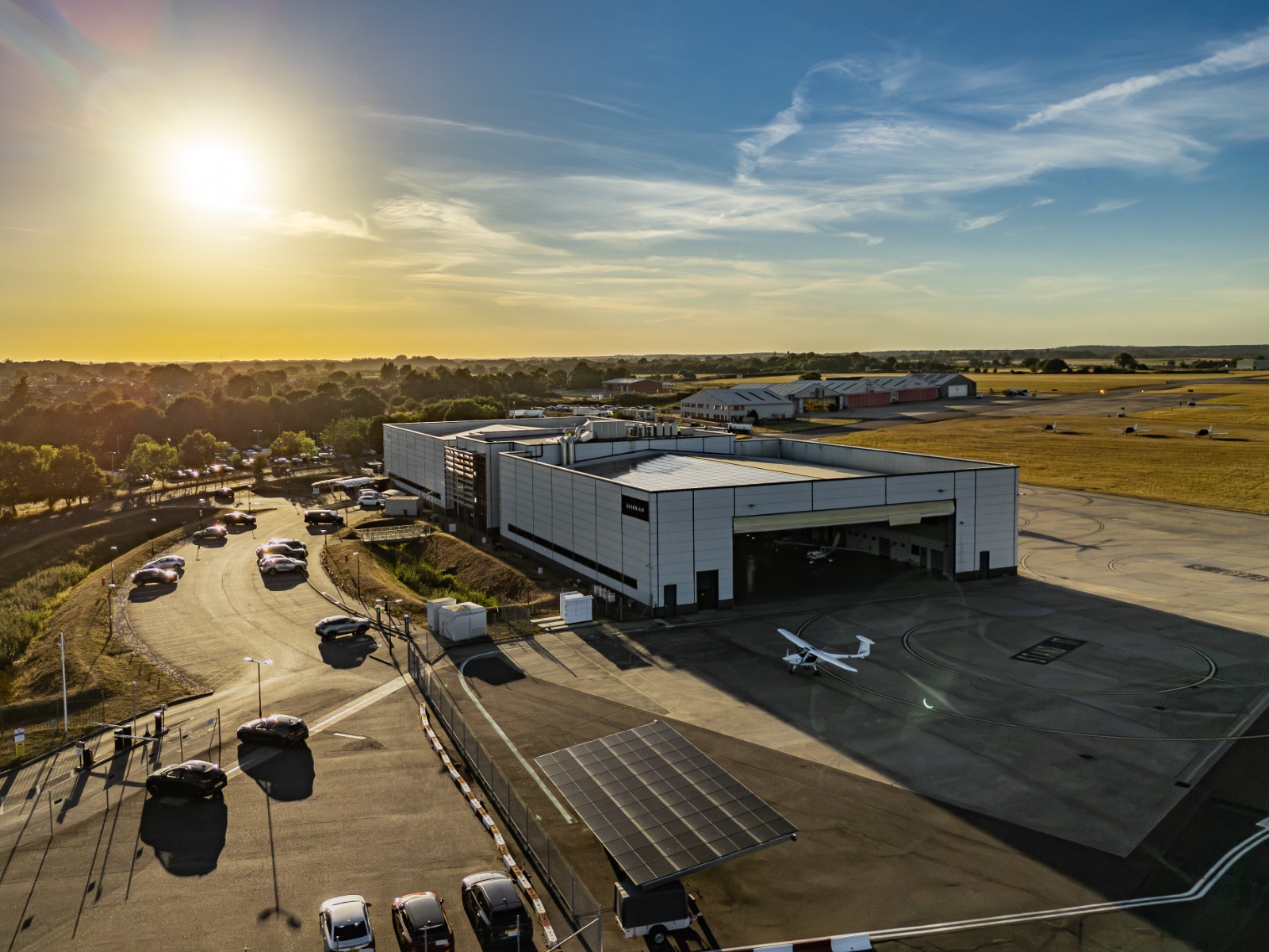 Aerial view of Saxon Air hangar