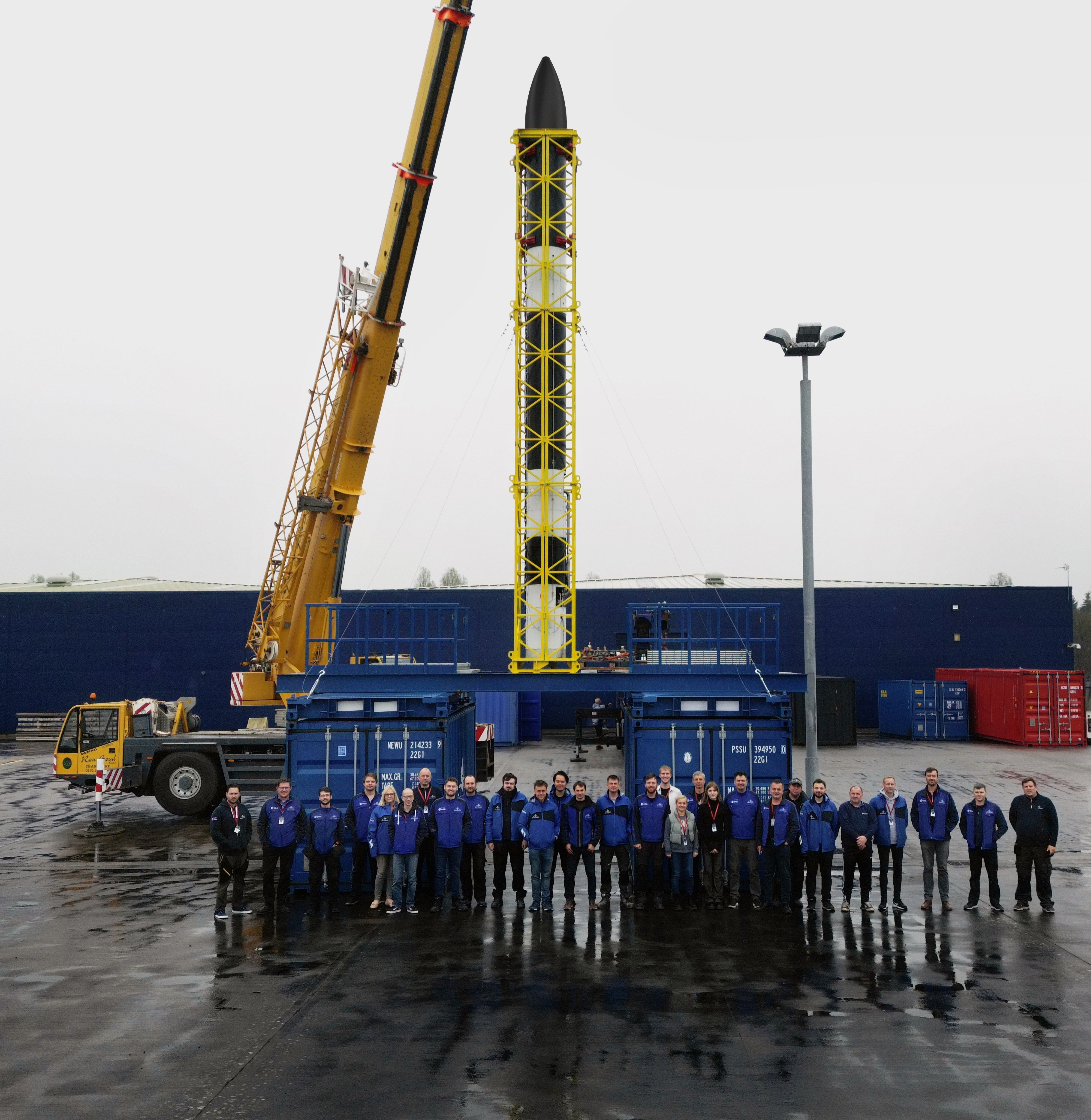Image of Skyrora Team with rocket in background