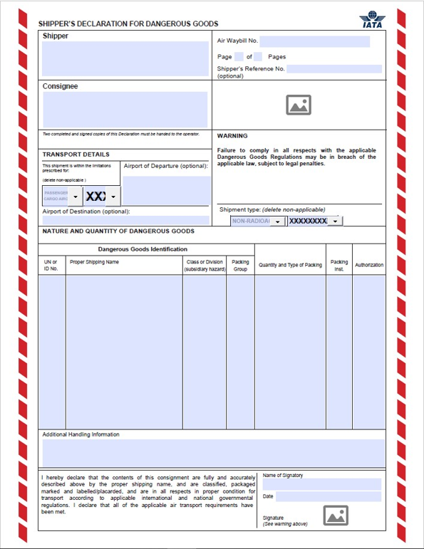 IATA Shipper's Declaration Sample