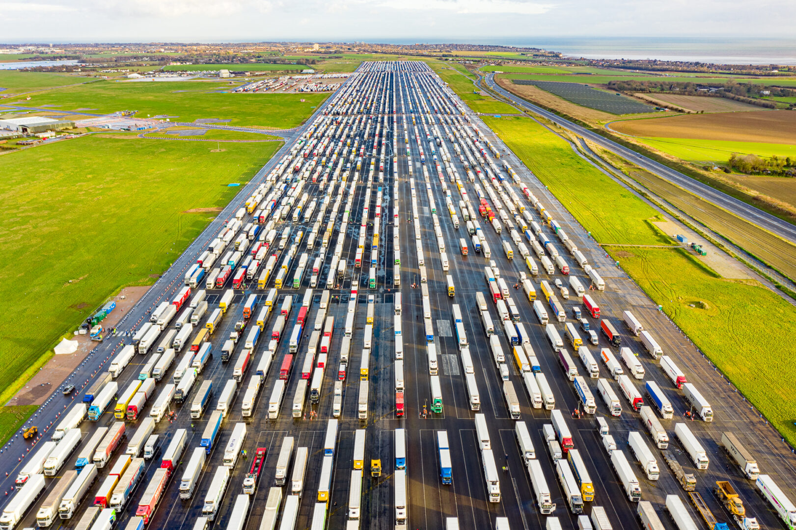 photo of lorries from the air taken by drone